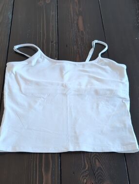 Classic White Cotton Spaghetti-Strap Camisole With Built-in Bra